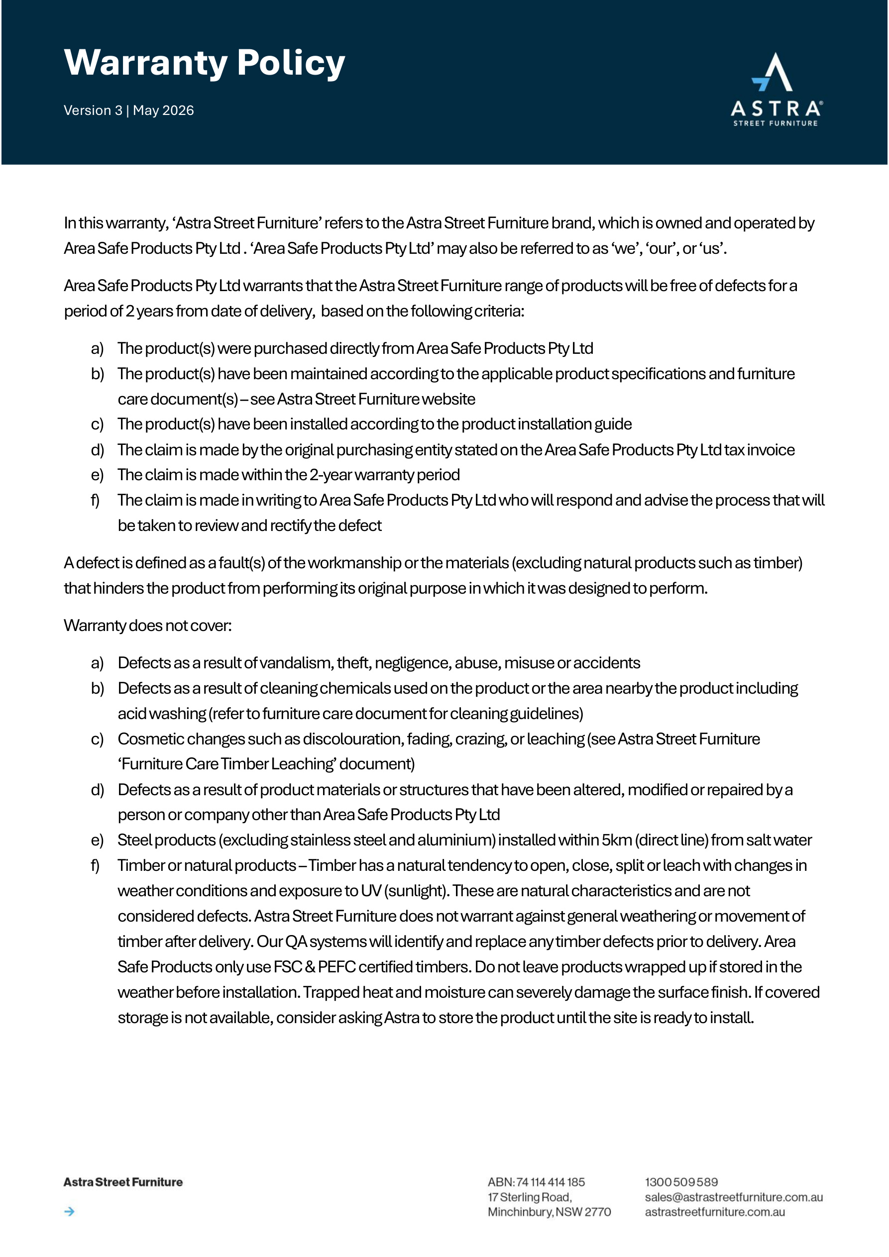 Astra Warranty Policy